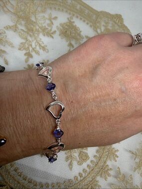 925 Sterling Silver Amethyst Open Heart Bracelet February Birthstone | Romantic